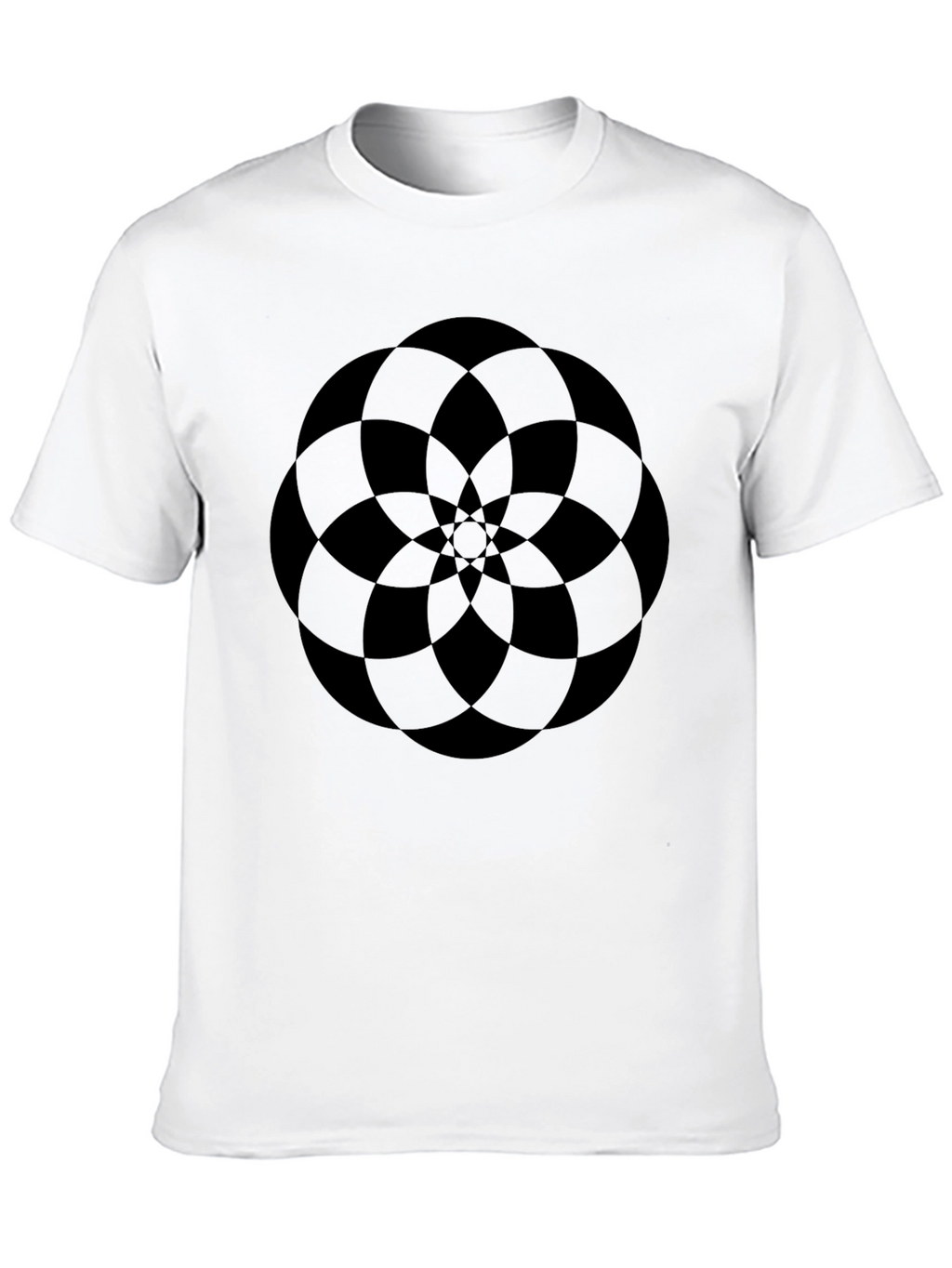 Abstract Geometric Flower Design Black T-Shirt