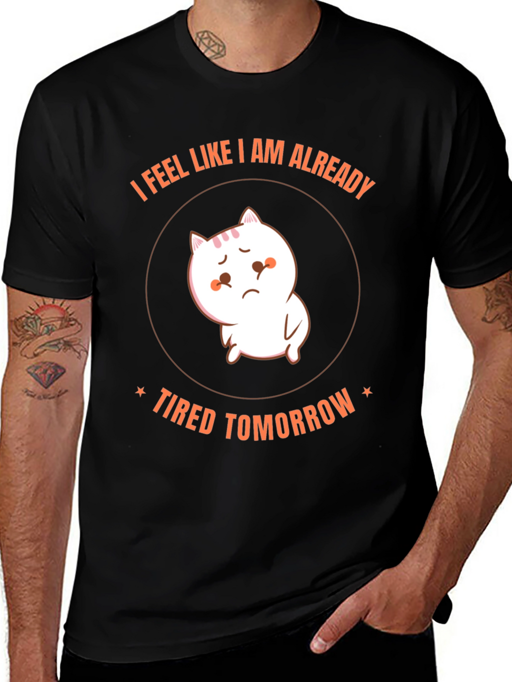 Funny Tired Cat Graphic T-Shirt