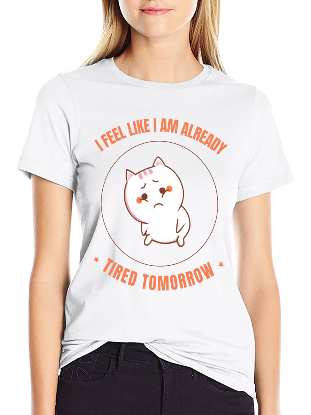 Funny Tired Cat Graphic T-Shirt