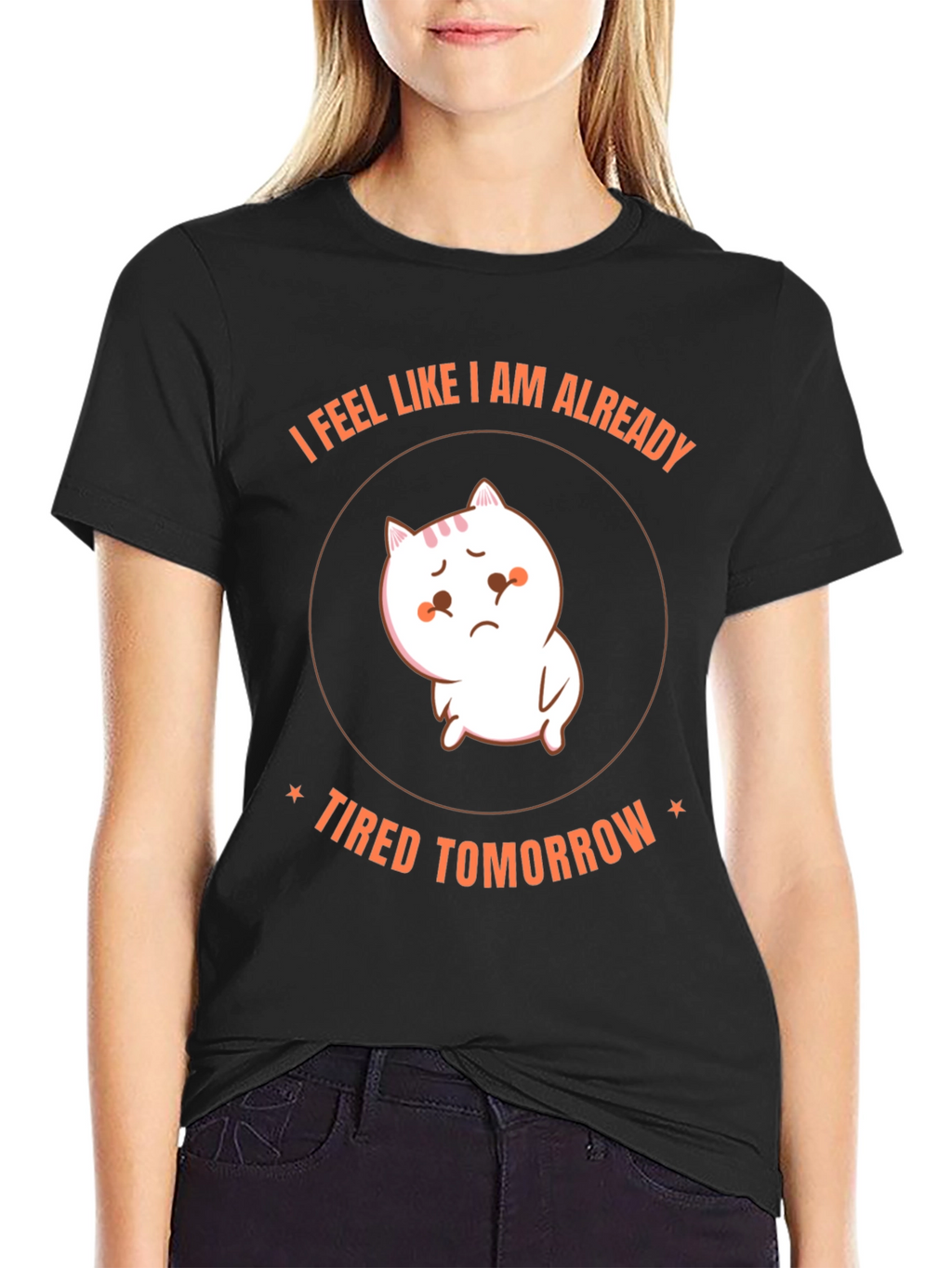 Funny Tired Cat Graphic T-Shirt