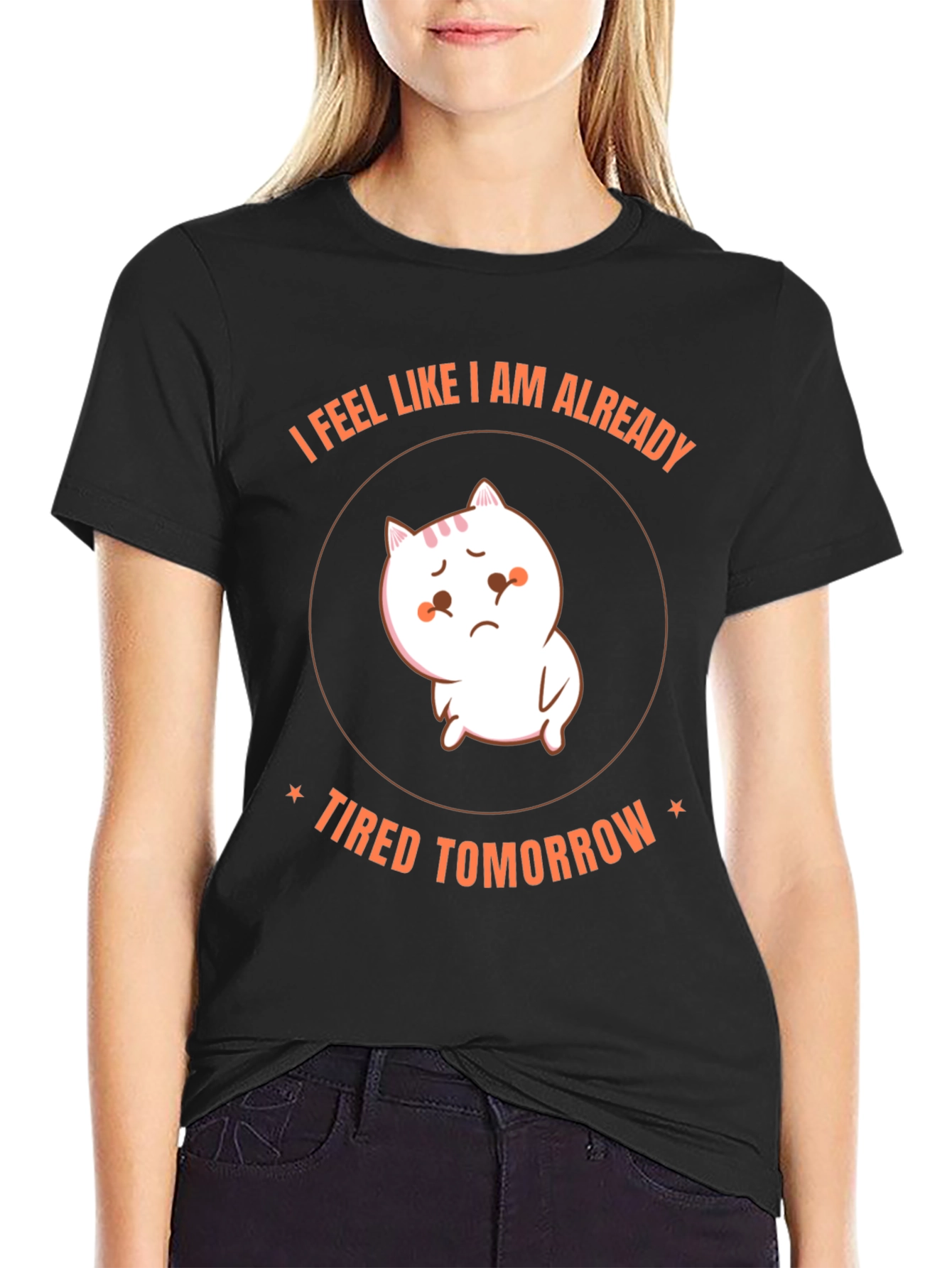 Funny Tired Cat Graphic T-Shirt
