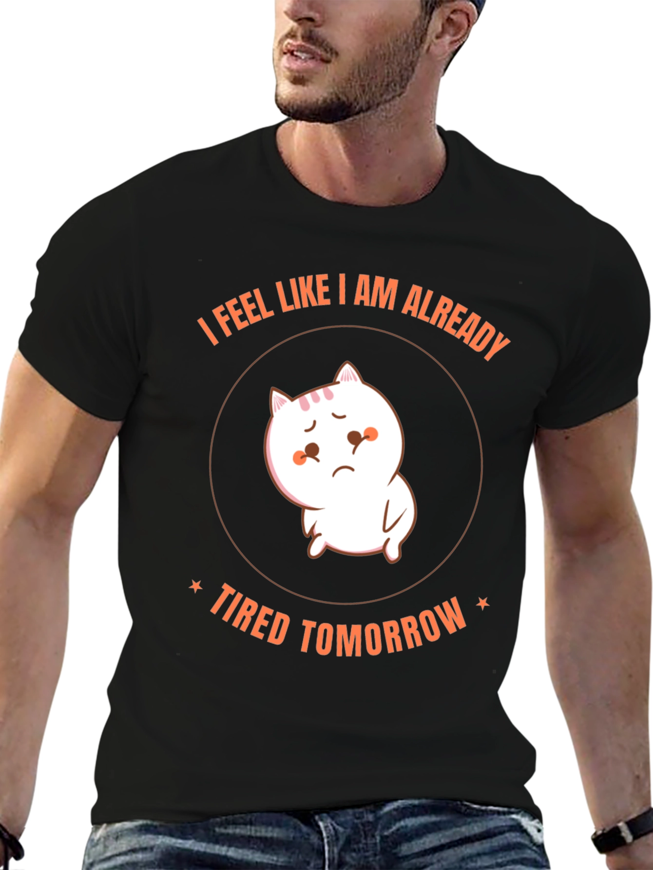 Funny Tired Cat Graphic T-Shirt
