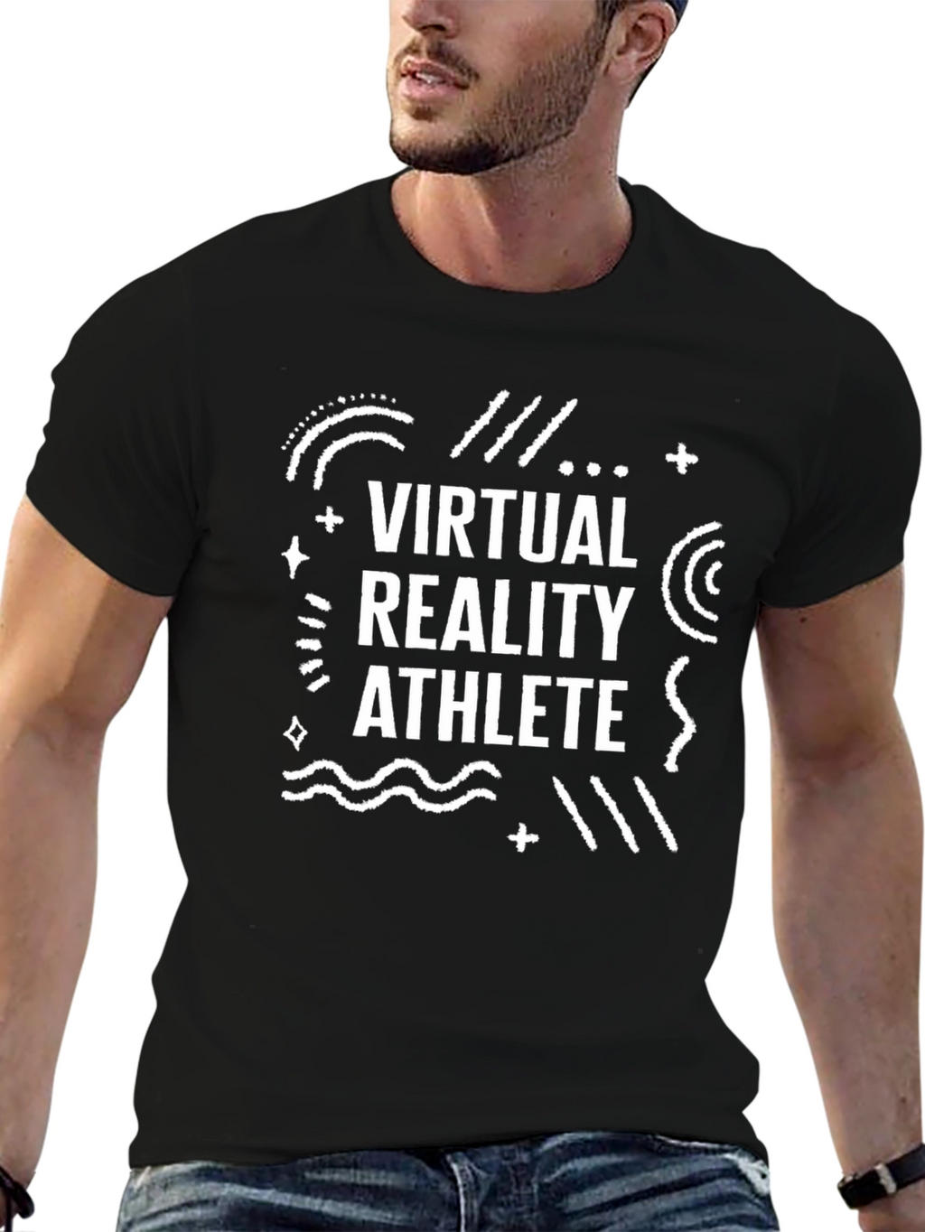 Virtual Reality Athlete Graphic Tee - Black Cotton T-Shirt