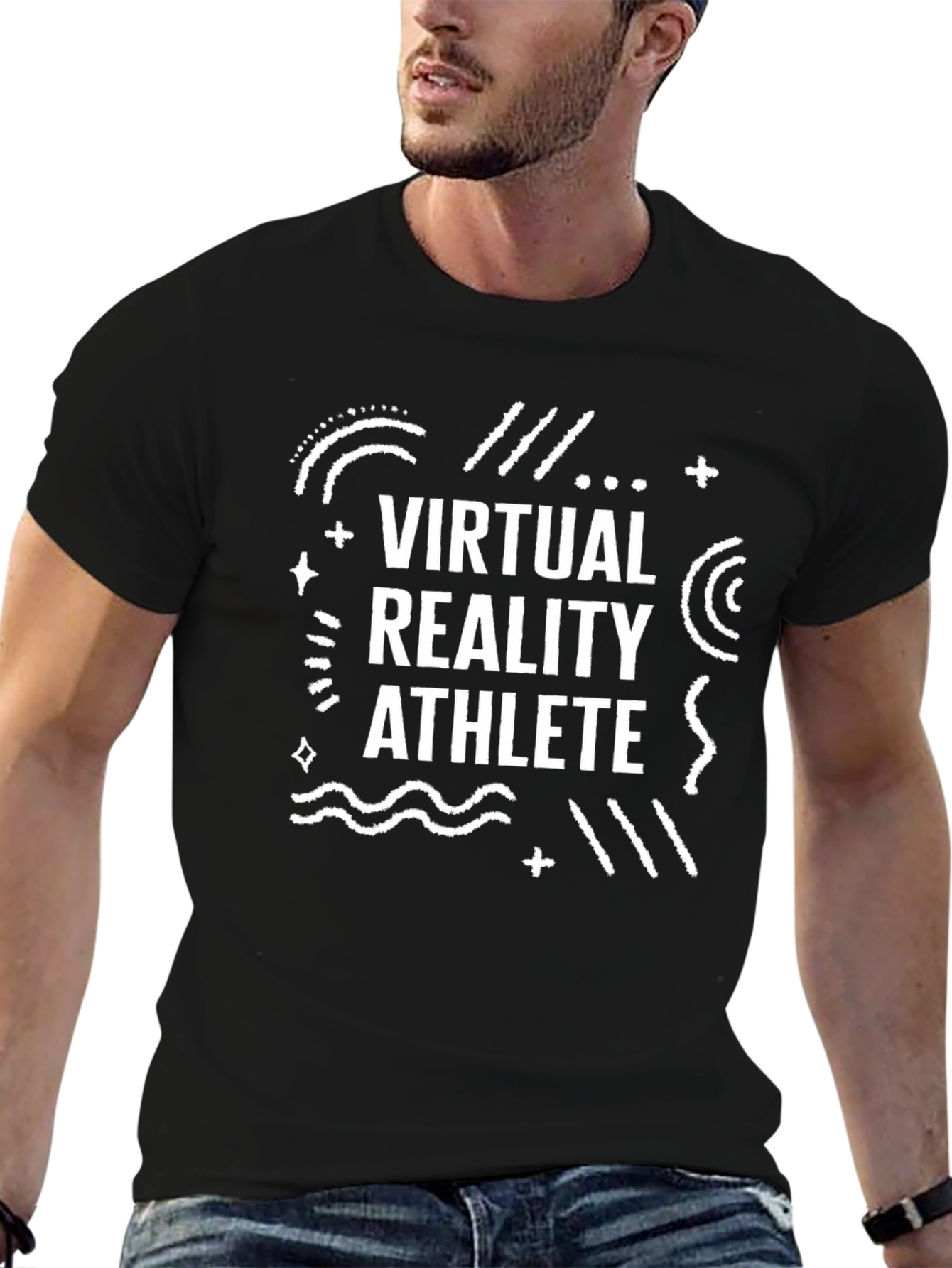 Virtual Reality Athlete Graphic Tee - Black Cotton T-Shirt