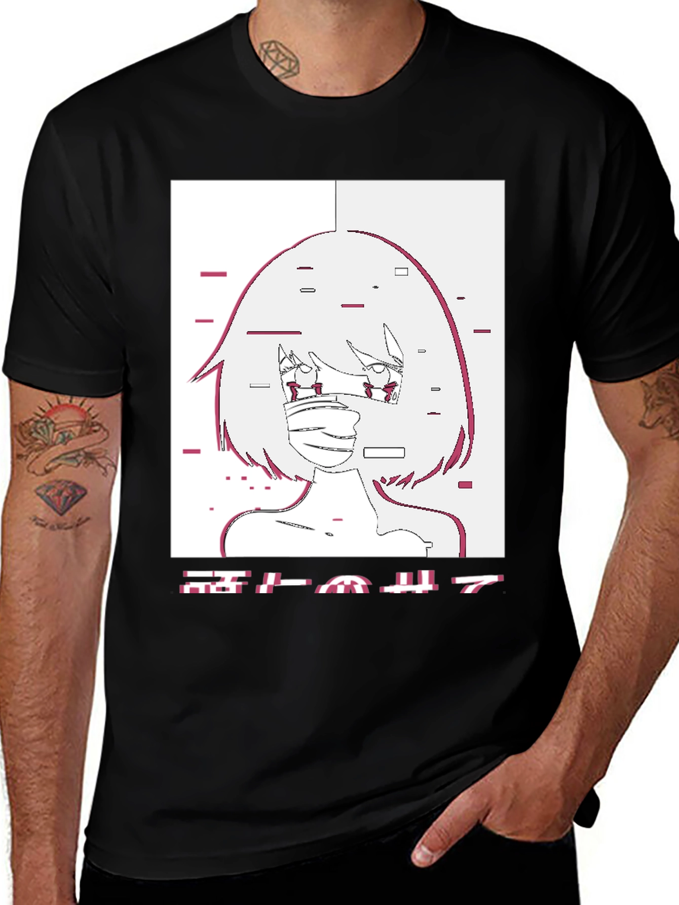Anime Girl Glitch Style Graphic T-Shirt