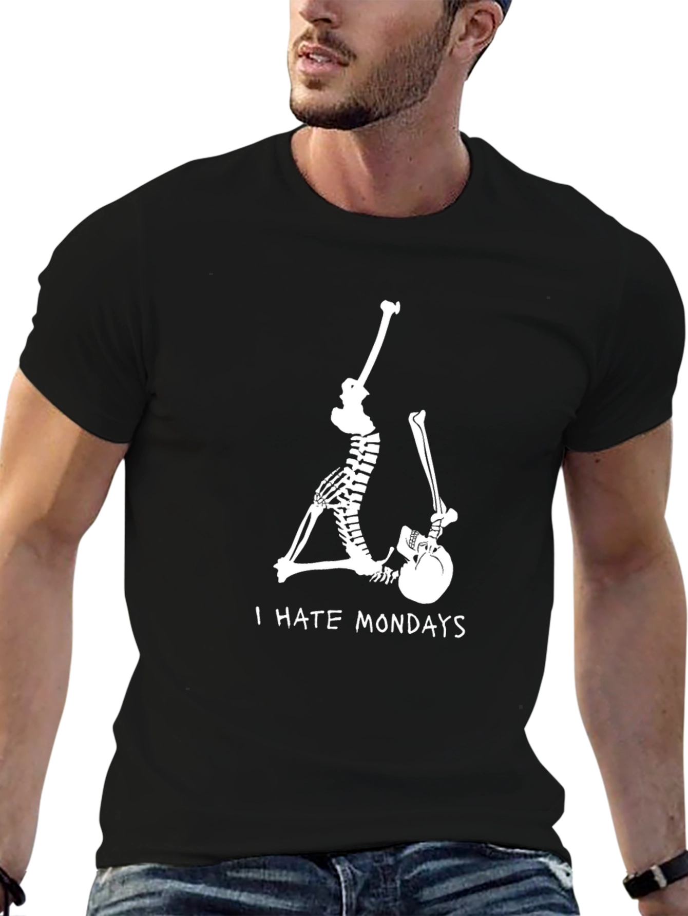 Skeleton I Hate Mondays Black Graphic Tee