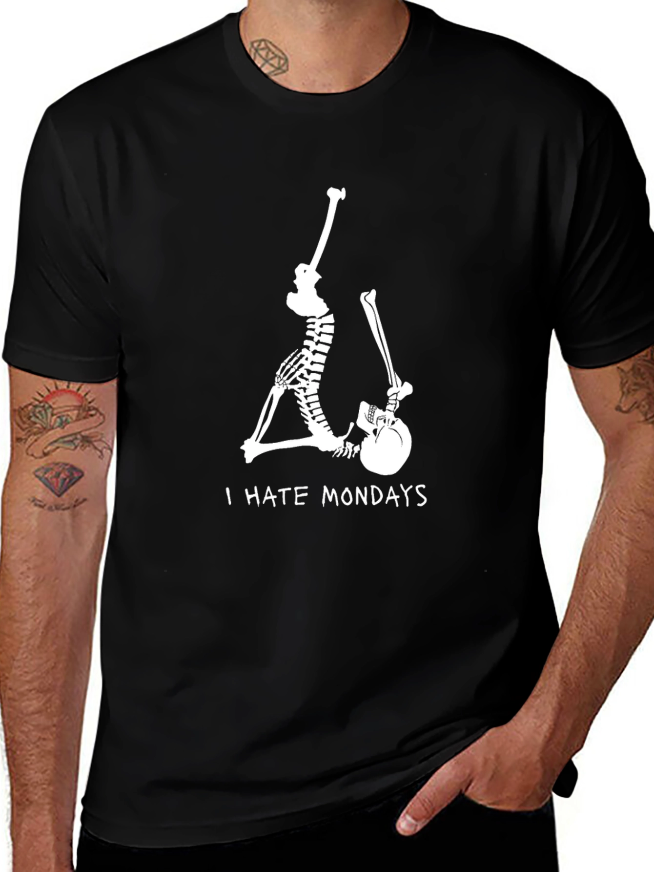 Skeleton I Hate Mondays Black Graphic Tee