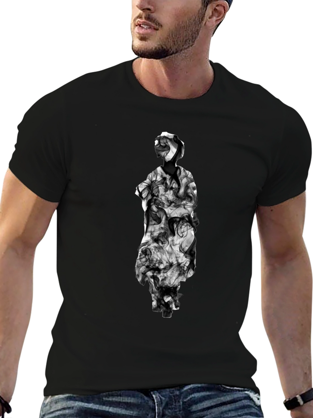 Smoke Statue Graphic Tee - Modern Black T-Shirt