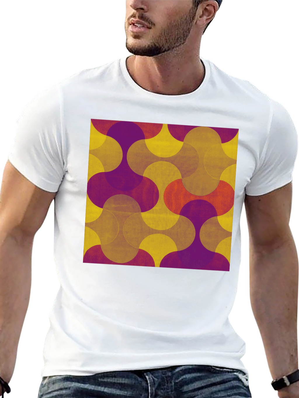 Retro Geometric Print Tee - Black