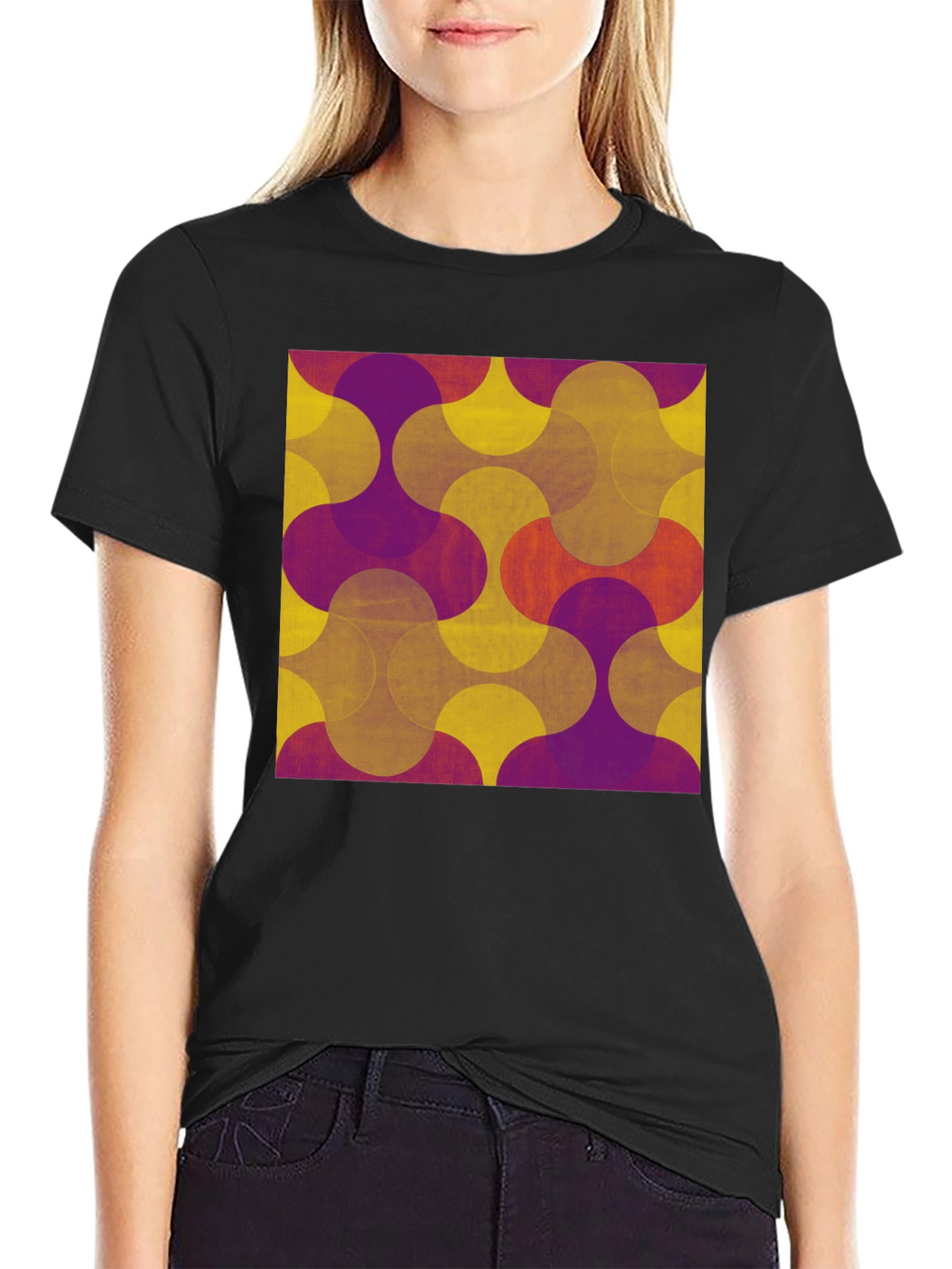 Retro Geometric Print Tee - Black