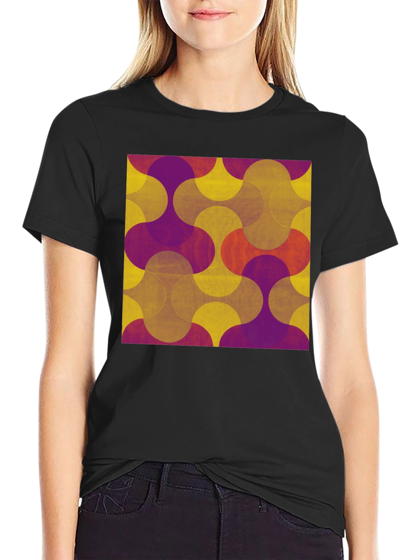 Retro Geometric Print Tee - Black