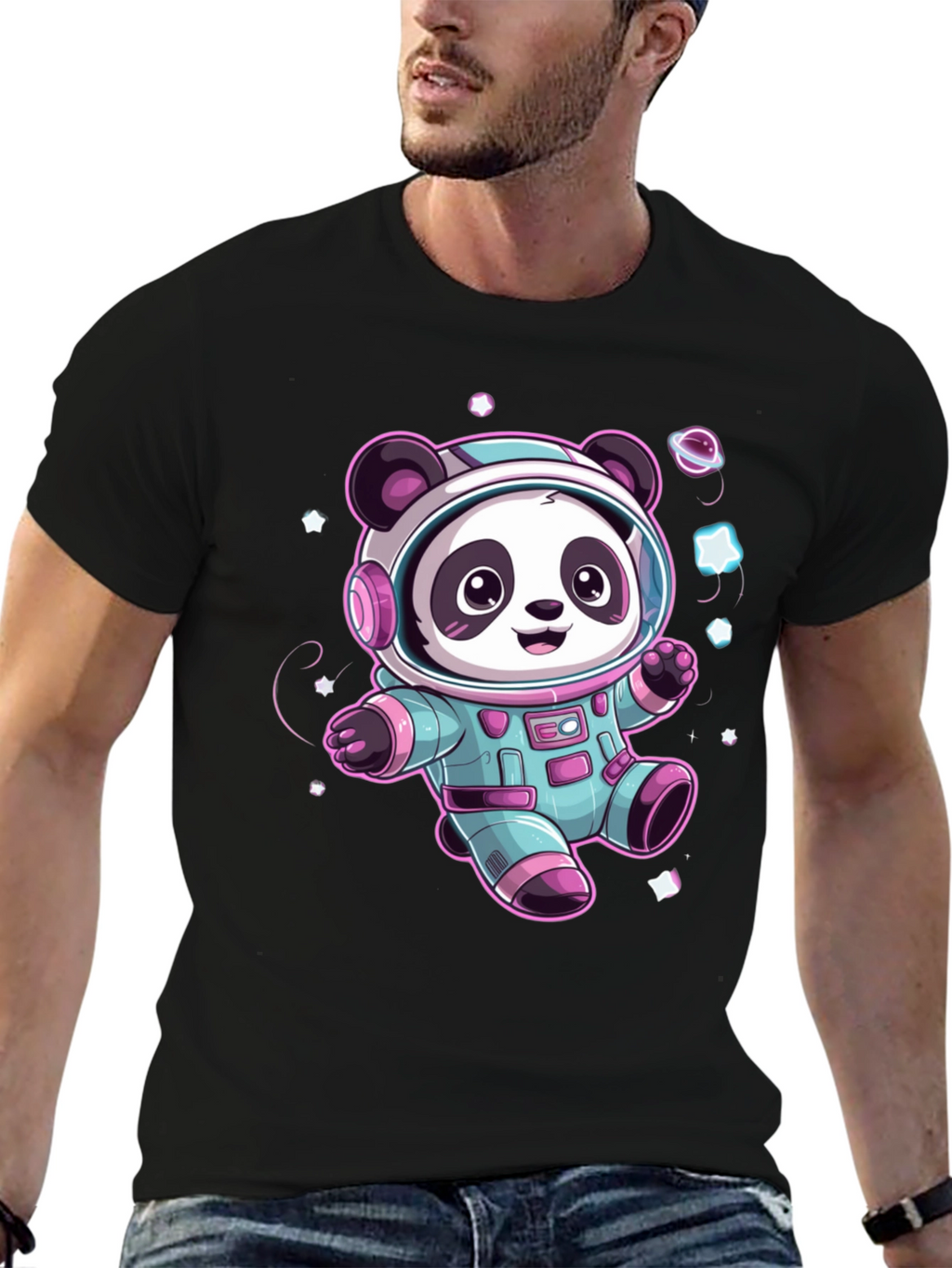 Astronaut Panda Black T-Shirt