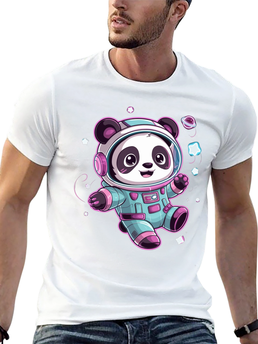 Astronaut Panda Black T-Shirt
