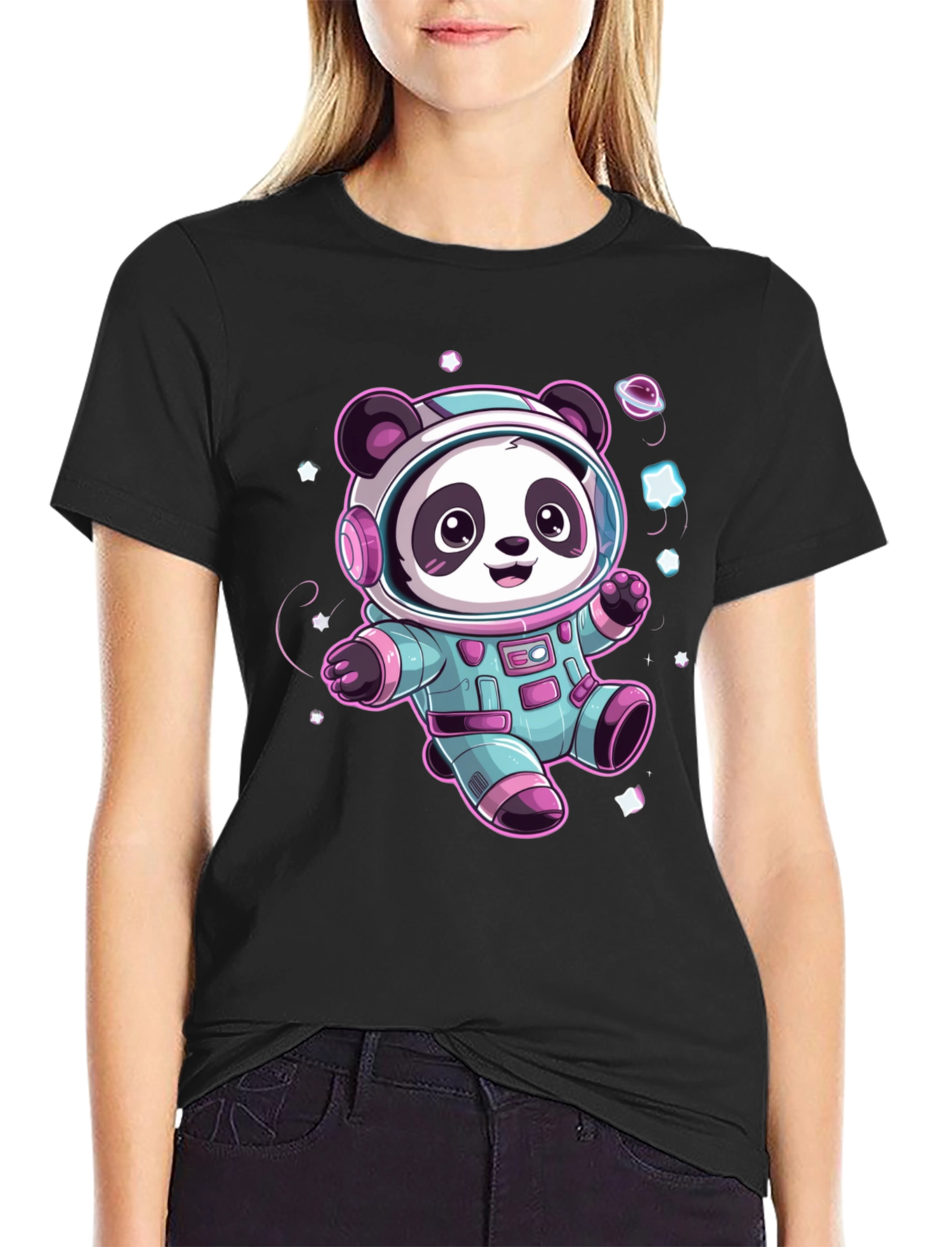 Astronaut Panda Black T-Shirt
