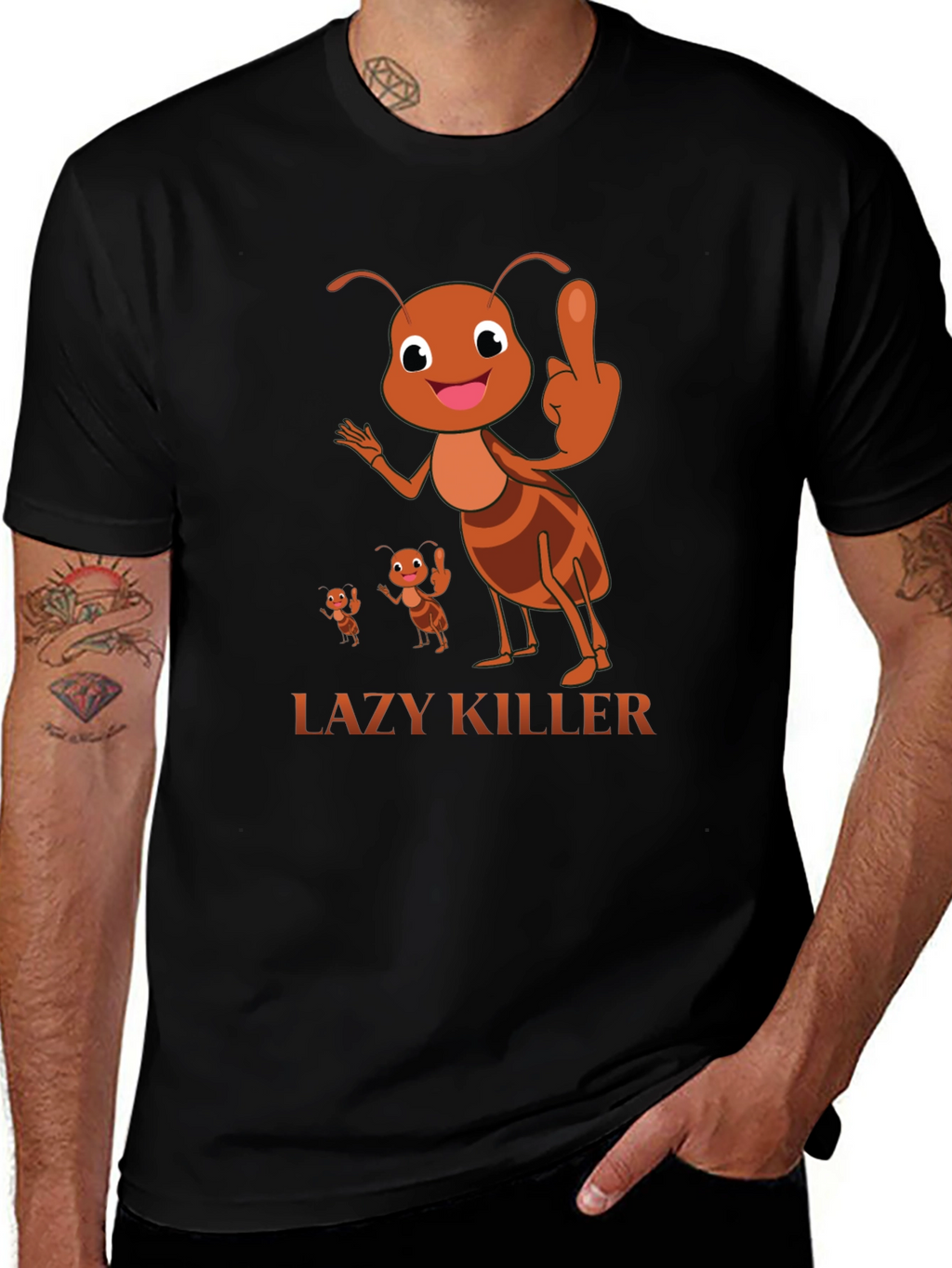 Lazy Killer Ant Graphic Tee - Mens Black T-Shirt