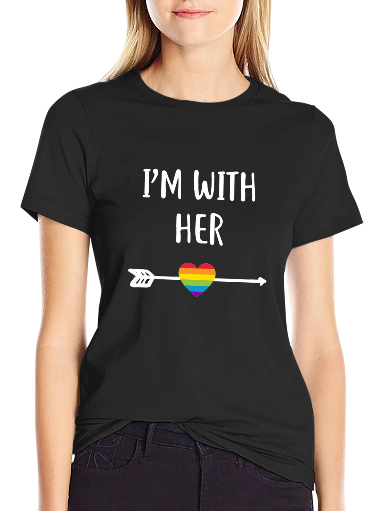 Im With Her Rainbow Heart Arrow T-Shirt