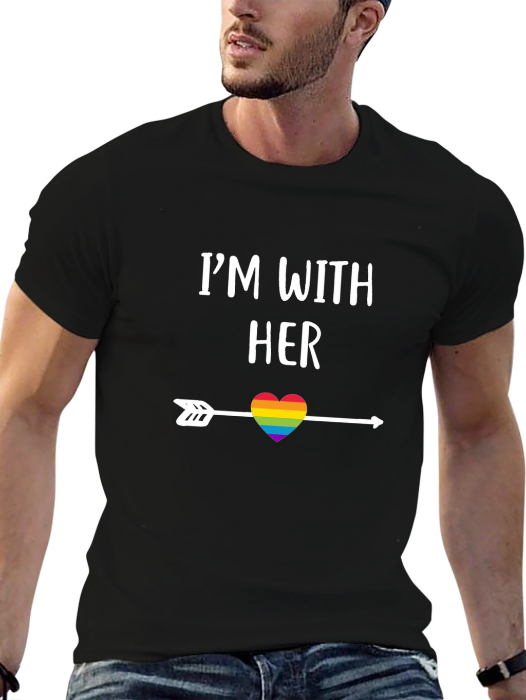 Im With Her Rainbow Heart Arrow T-Shirt