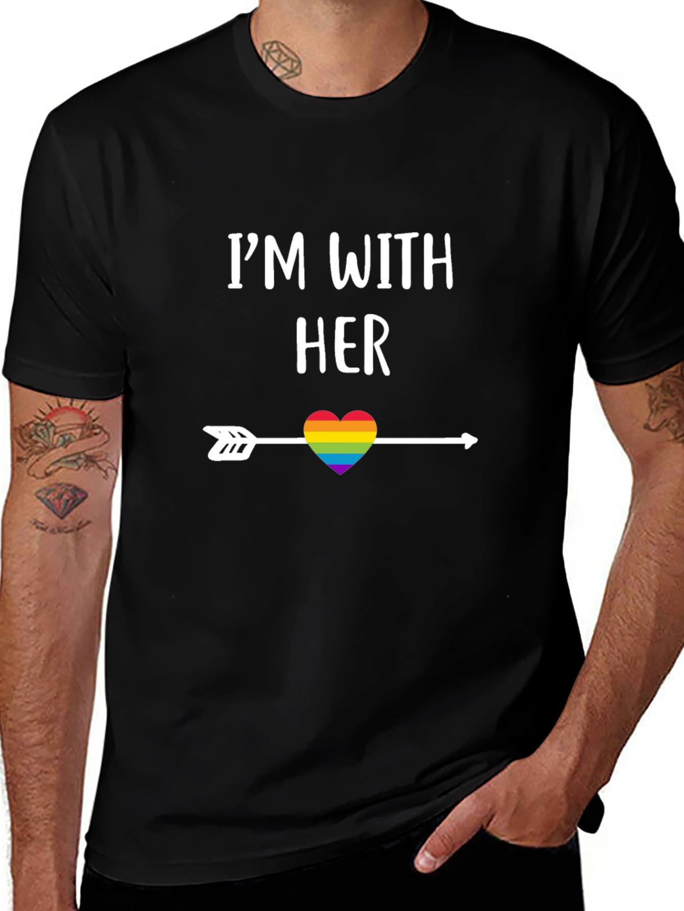 Im With Her Rainbow Heart Arrow T-Shirt