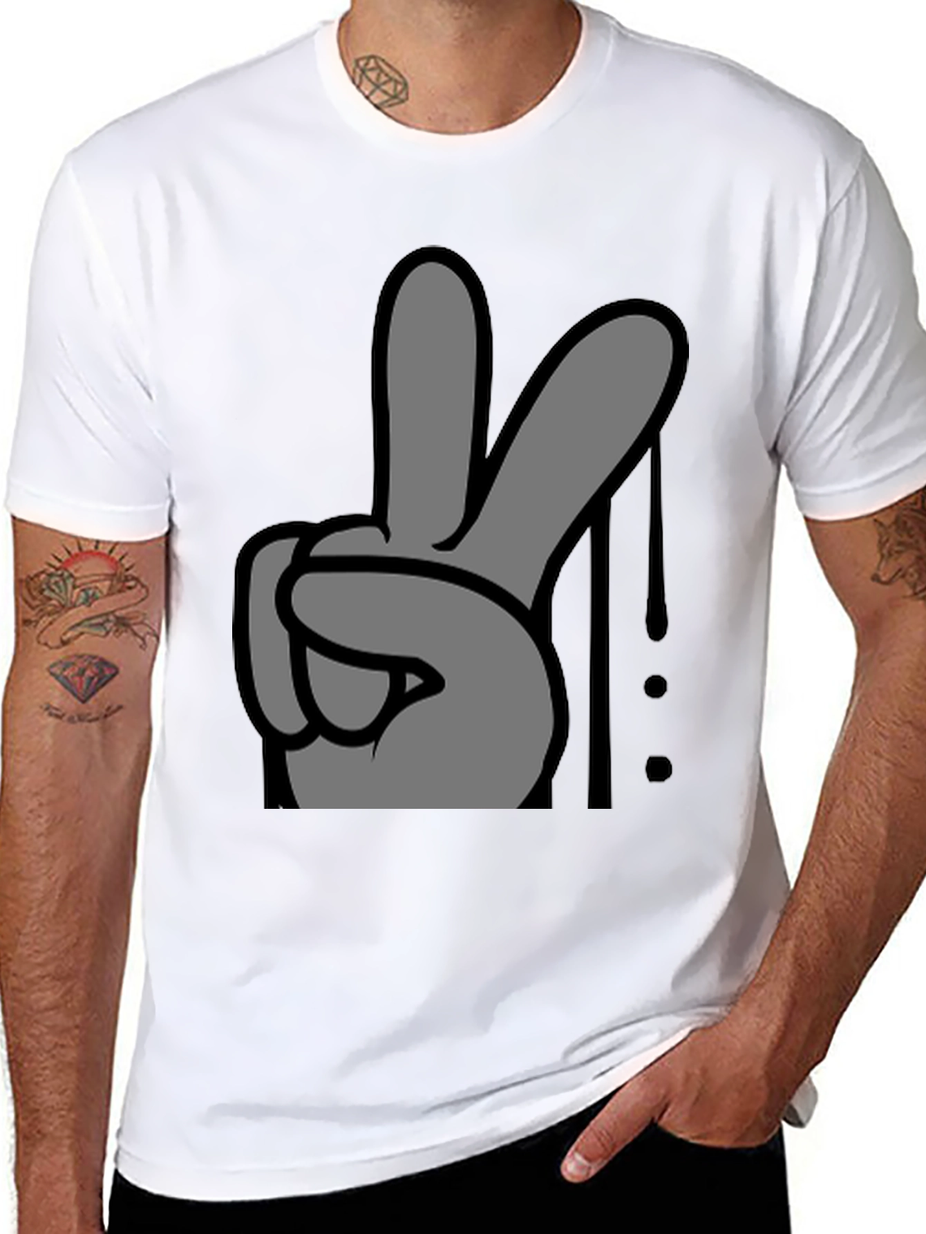 Peace Sign Graphic Tee - Black Cotton Casual T-Shirt