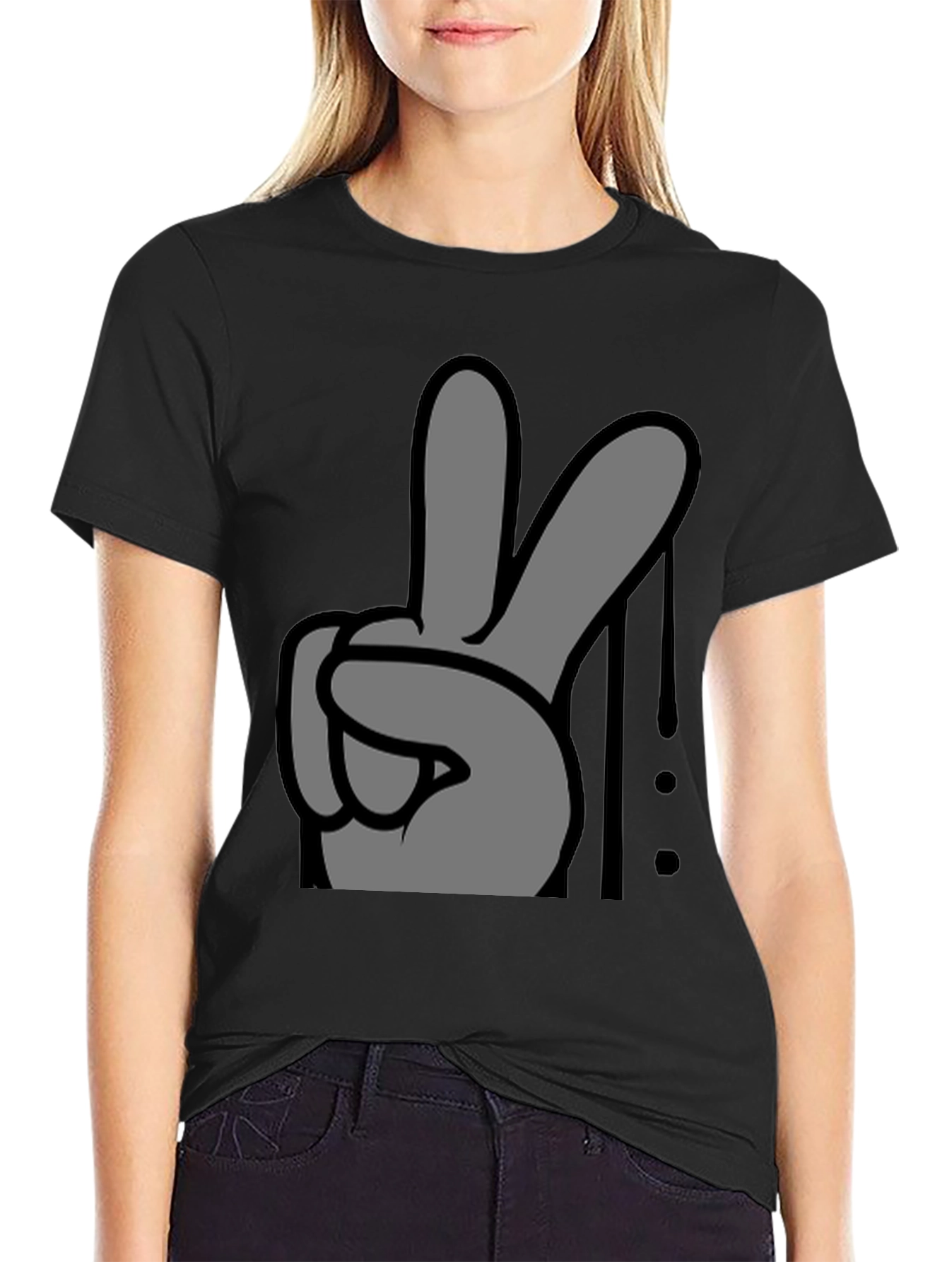 Peace Sign Graphic Tee - Black Cotton Casual T-Shirt