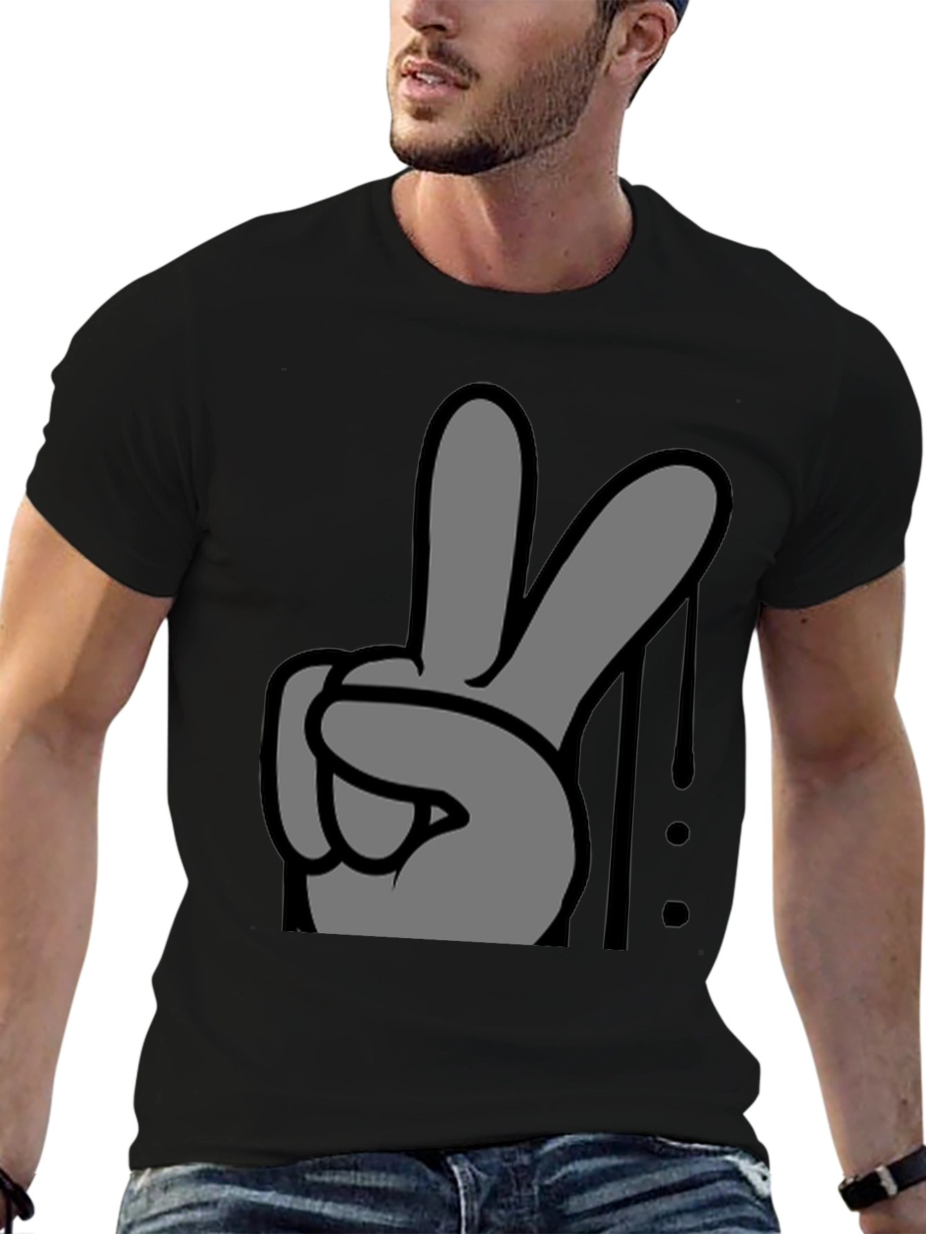 Peace Sign Graphic Tee - Black Cotton Casual T-Shirt