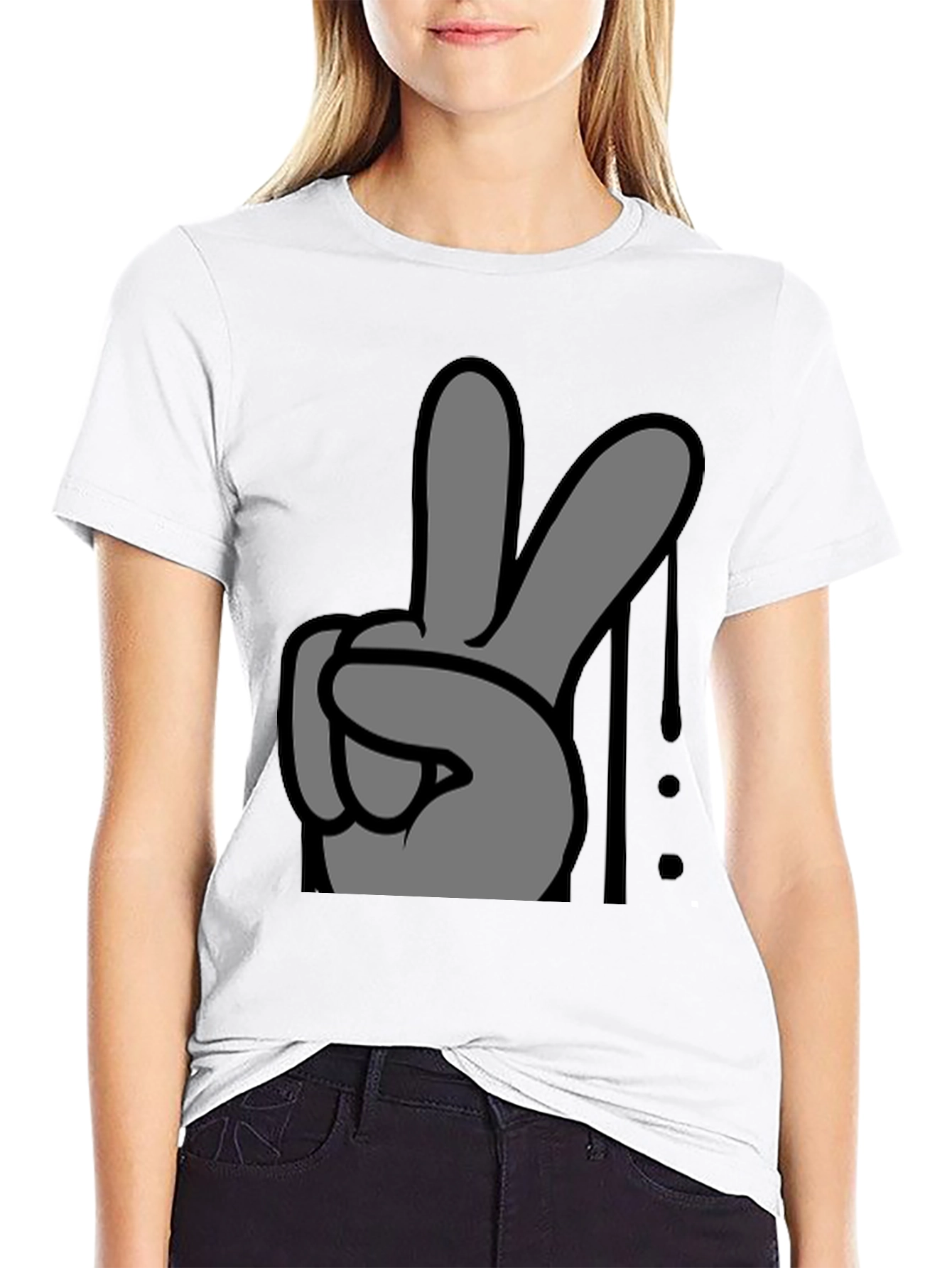 Peace Sign Graphic Tee - Black Cotton Casual T-Shirt