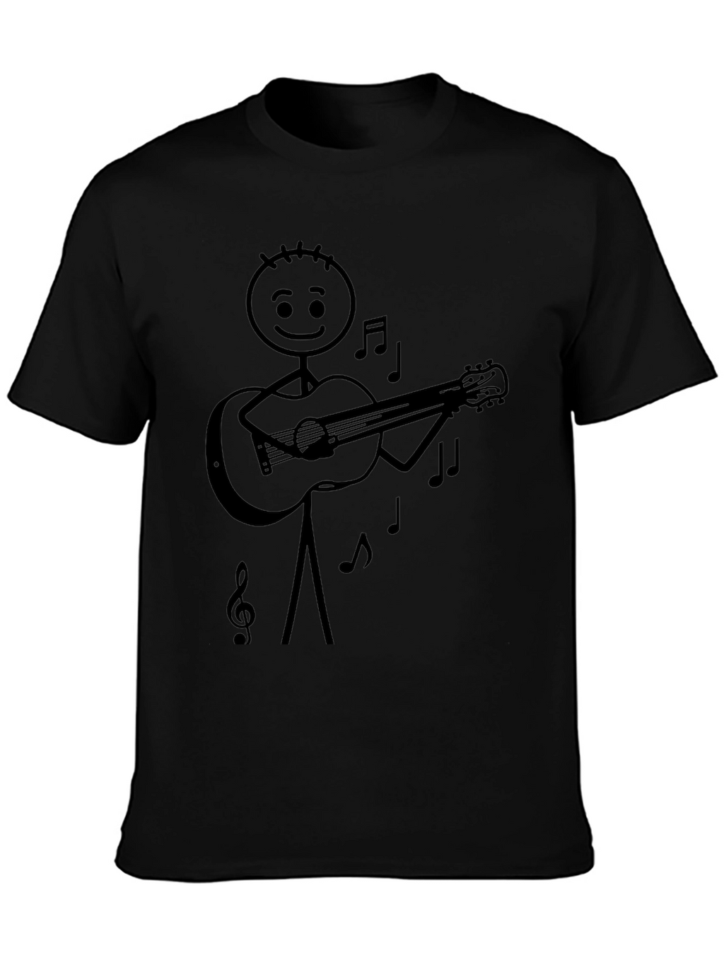 Stick Figure Guitarist Tee - Black Graphic T-Shirt