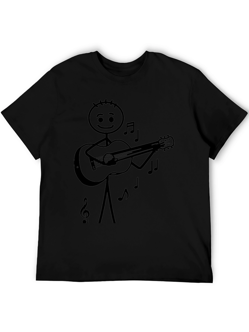 Stick Figure Guitarist Tee - Black Graphic T-Shirt