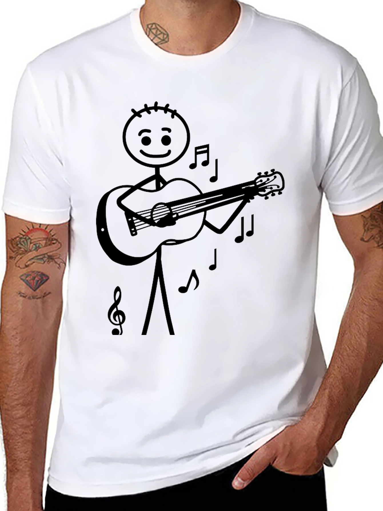 Stick Figure Guitarist Tee - Black Graphic T-Shirt