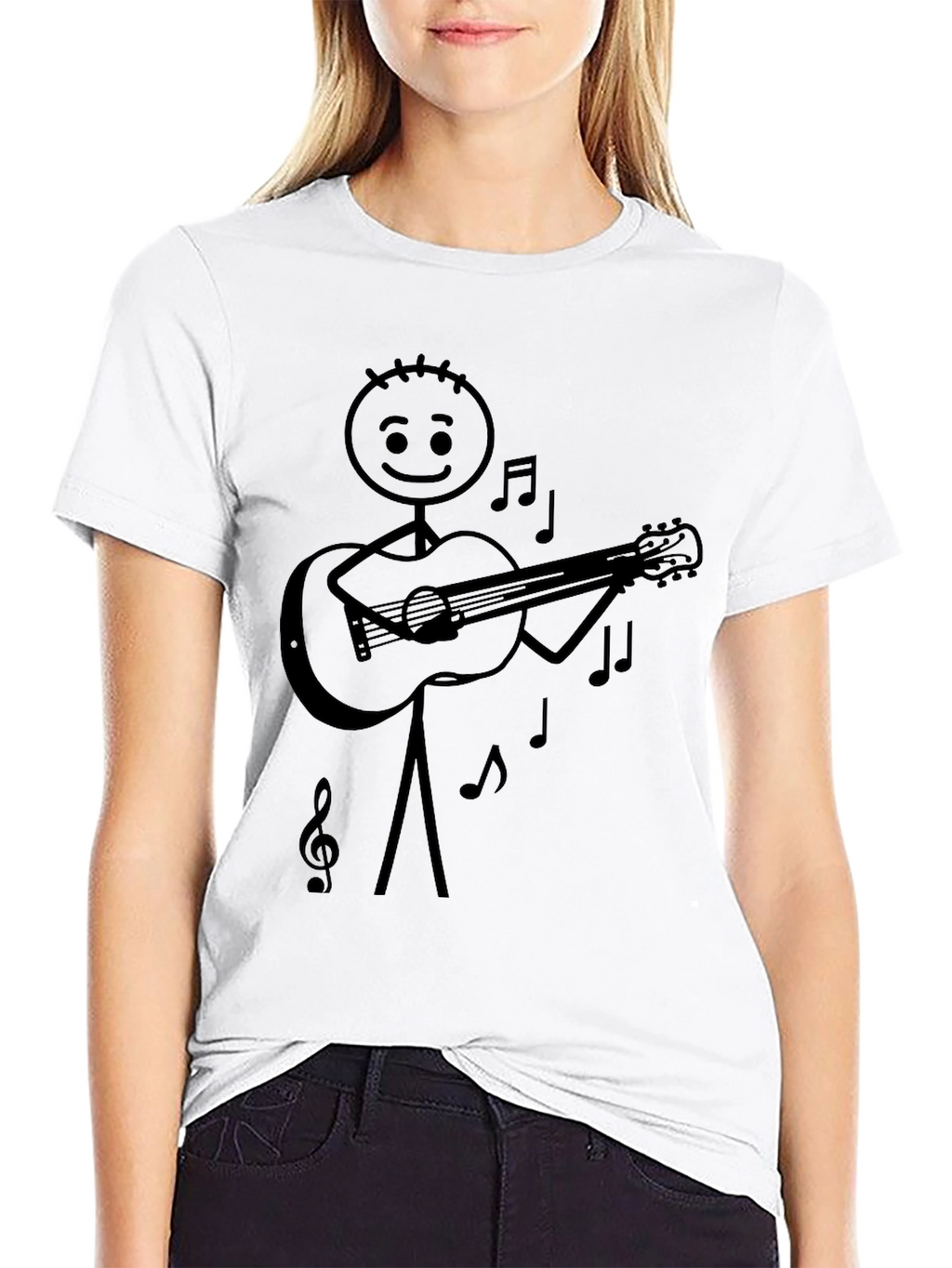 Stick Figure Guitarist Tee - Black Graphic T-Shirt