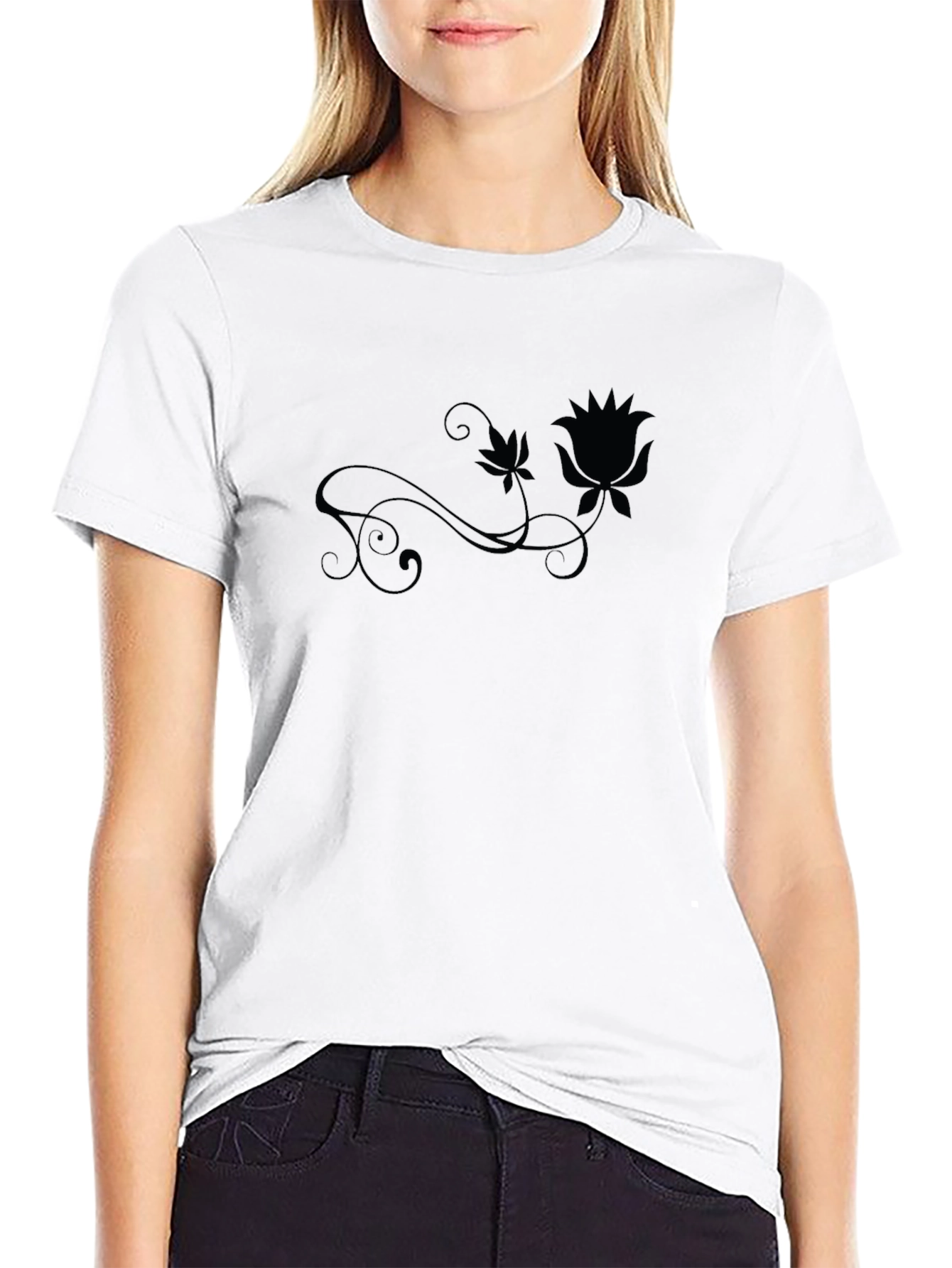 Black Floral Graphic Print Tee