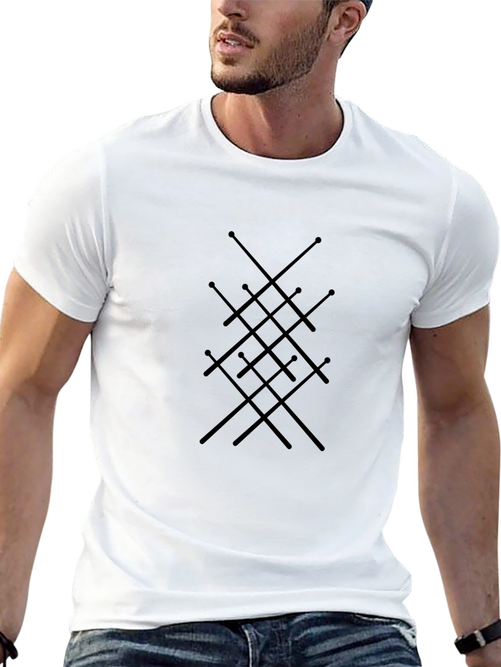 Abstract Sword Pattern Black T-Shirt