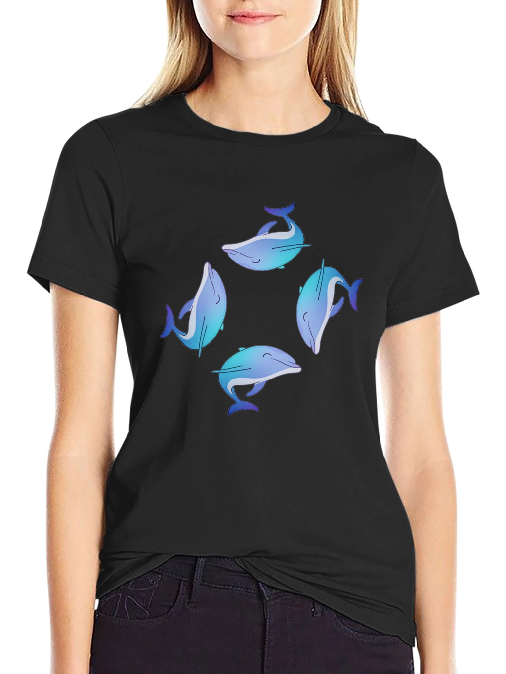 Dolphin Circle Graphic Black T-Shirt