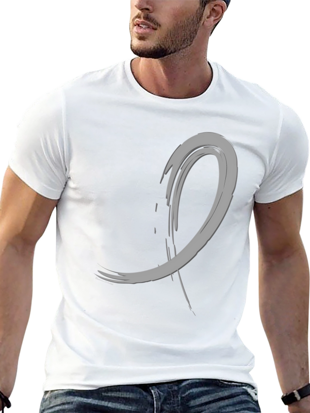 Abstract Brushstroke Graphic Tee - Black Cotton Casual