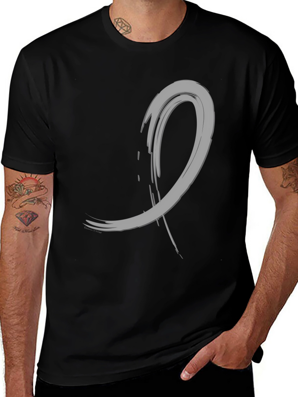 Abstract Brushstroke Graphic Tee - Black Cotton Casual