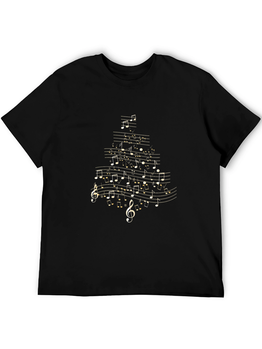 Musical Notes Christmas Tree T-Shirt - Black