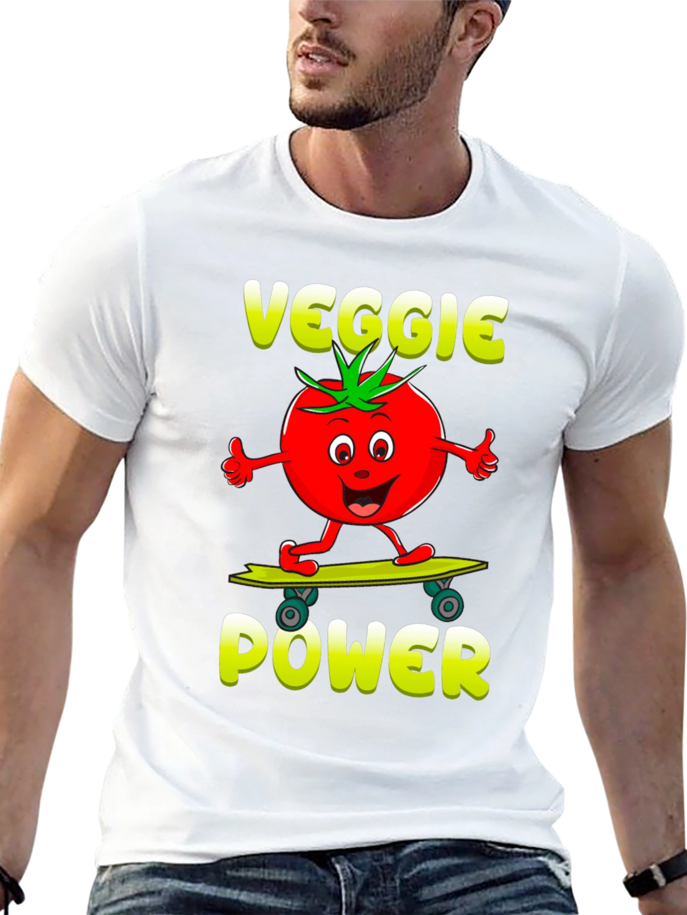 Veggie Power T-Shirt - Cartoon Tomato Skateboard Tee