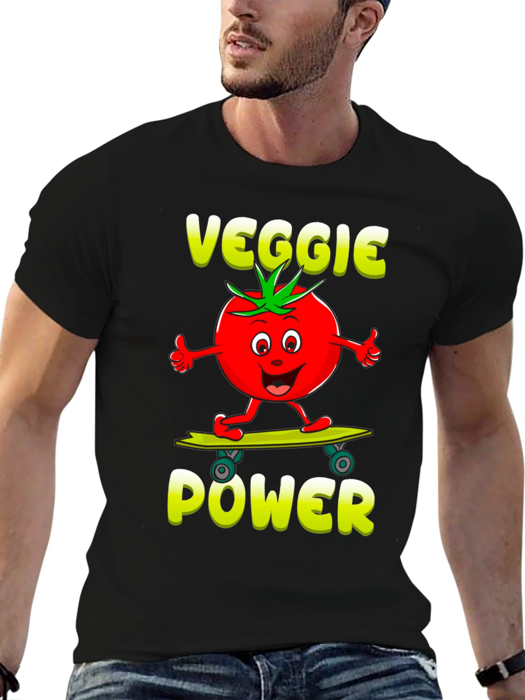 Veggie Power T-Shirt - Cartoon Tomato Skateboard Tee