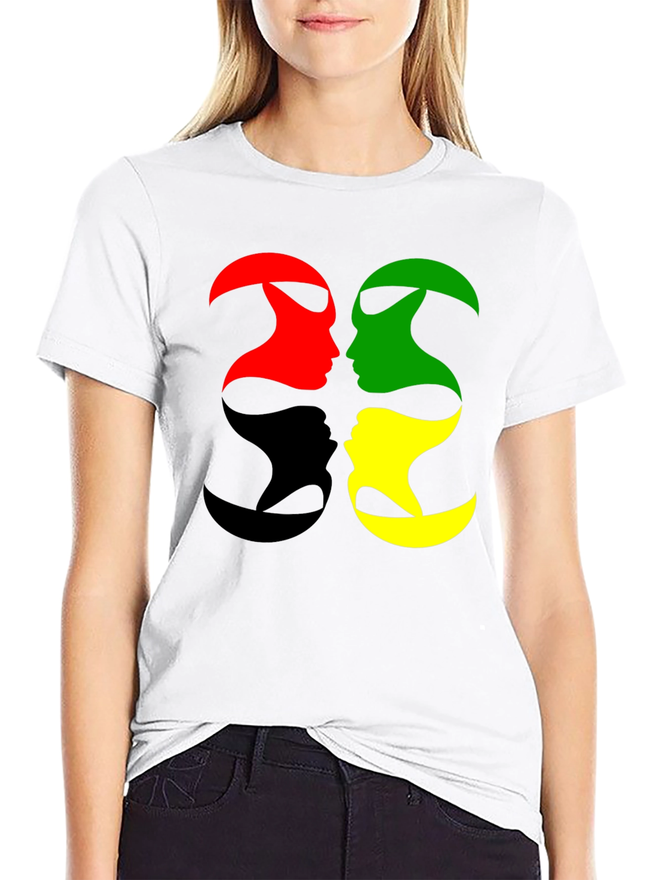 Abstract Face T-Shirt - Red Green Black Yellow