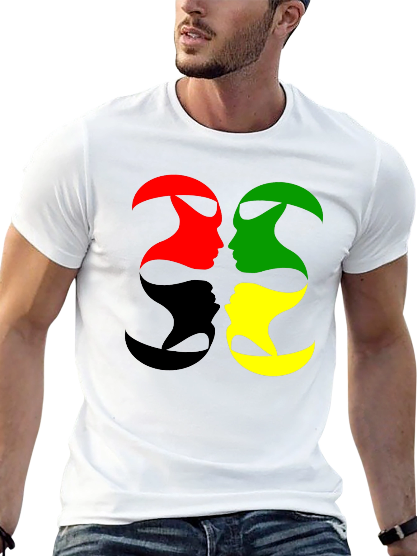 Abstract Face T-Shirt - Red Green Black Yellow