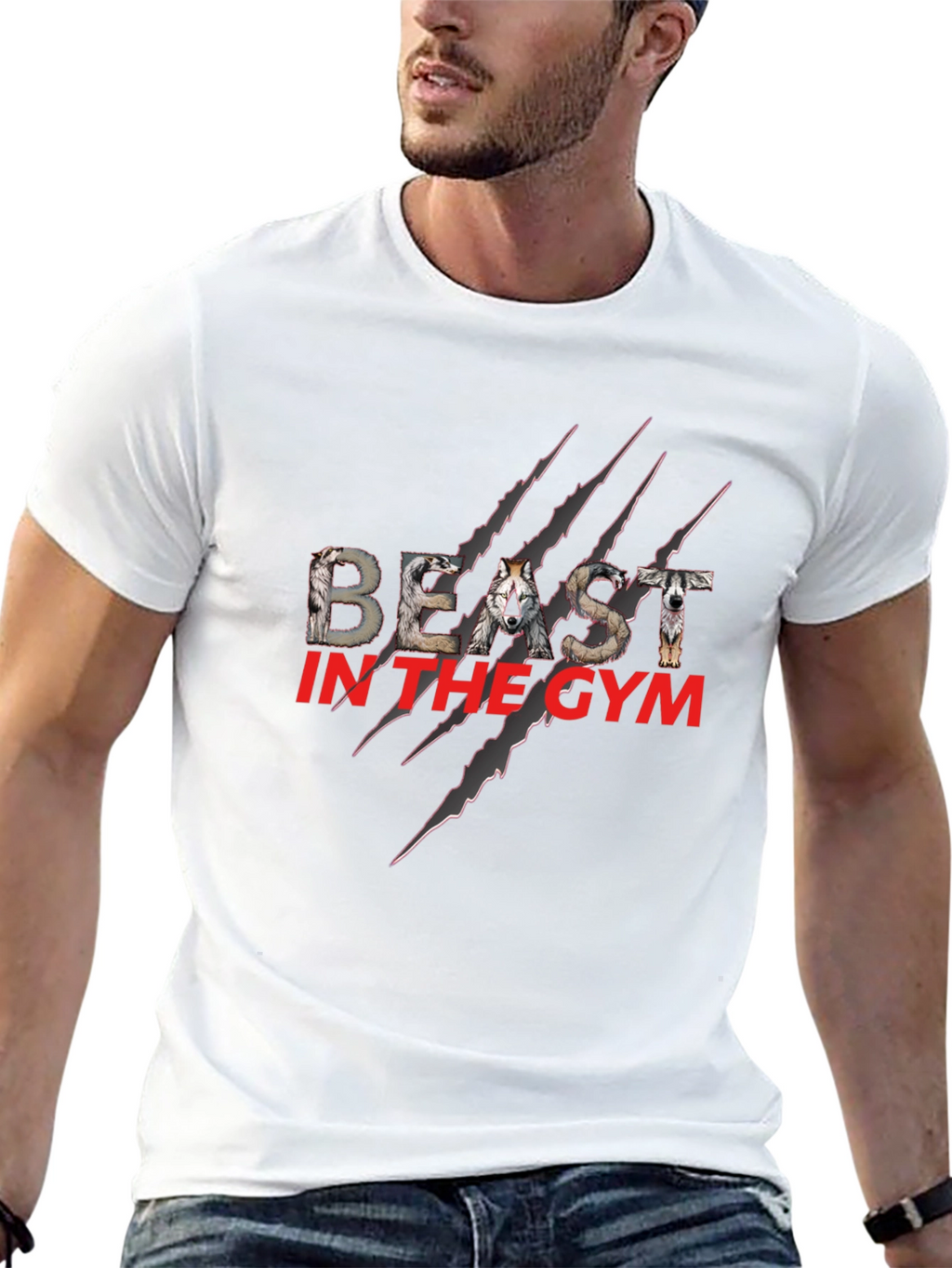 Beast in the Gym Graphic T-Shirt - Wolf Design