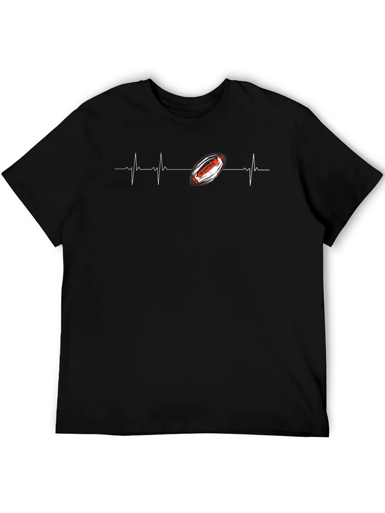 Football Heartbeat Graphic Tee - Black Cotton T-Shirt