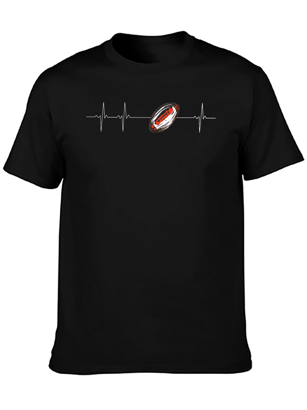 Football Heartbeat Graphic Tee - Black Cotton T-Shirt