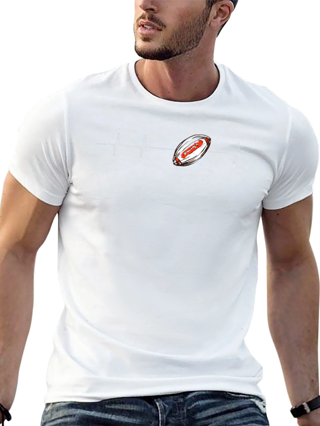 Football Heartbeat Graphic Tee - Black Cotton T-Shirt