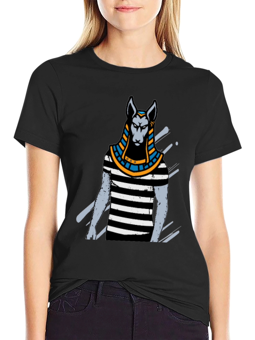 Anubis Striped Tee - Egyptian God T-Shirt