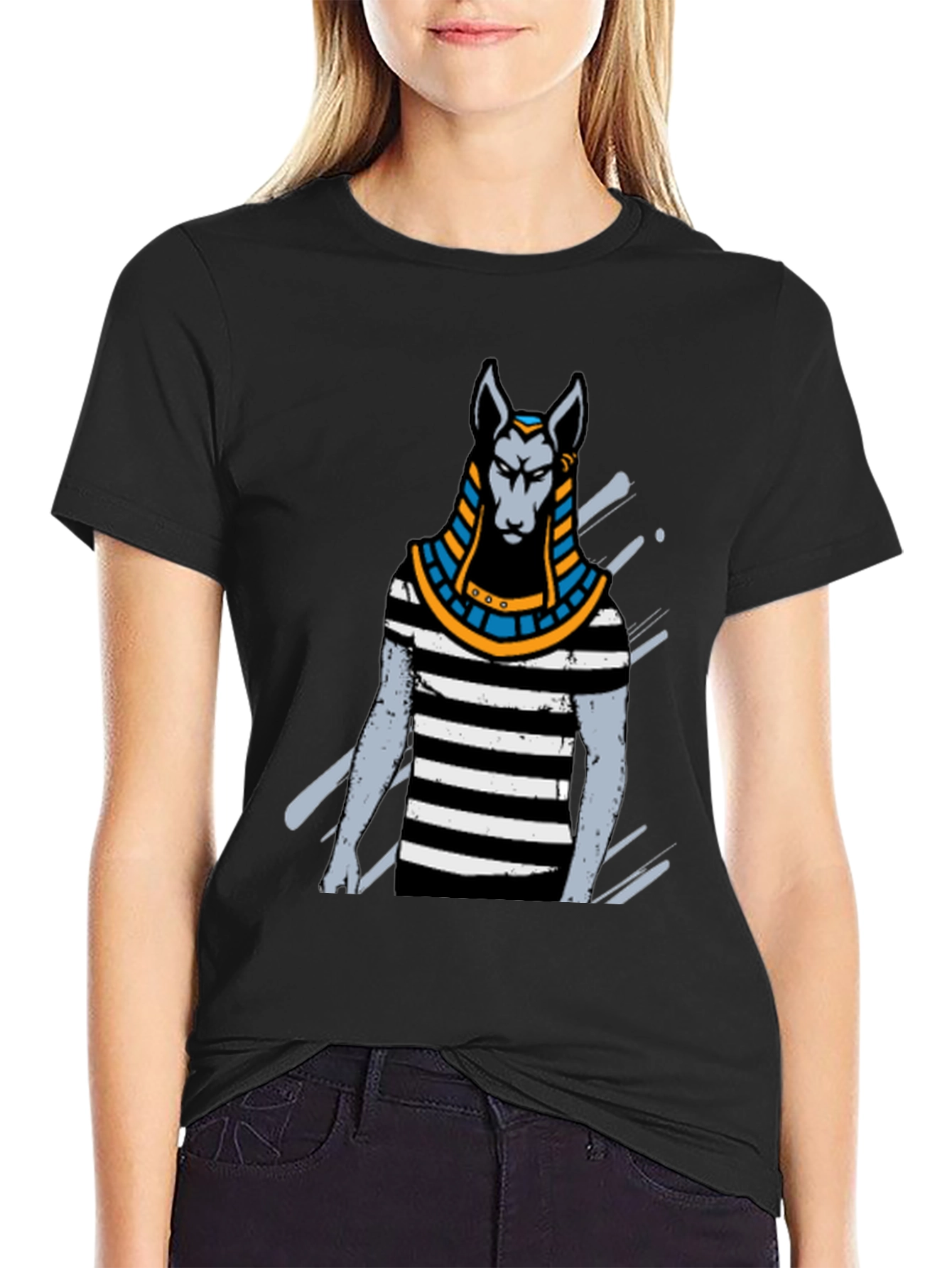 Anubis Striped Tee - Egyptian God T-Shirt