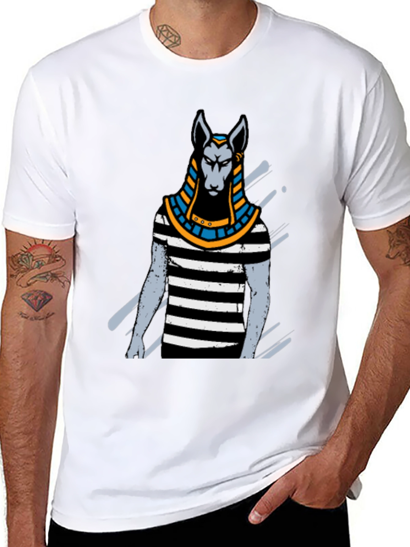 Anubis Striped Tee - Egyptian God T-Shirt