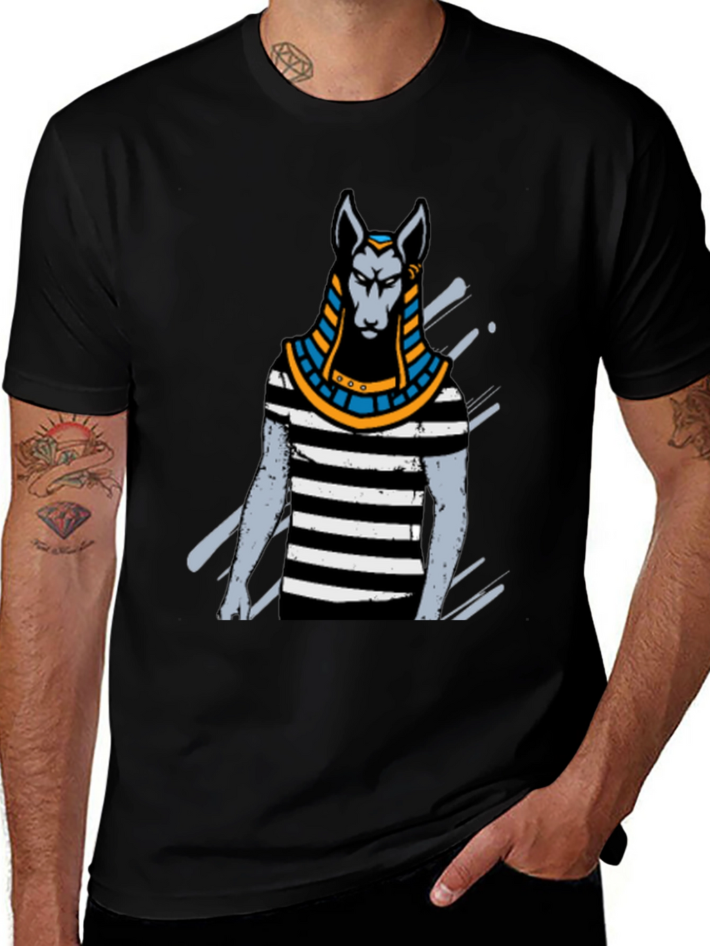 Anubis Striped Tee - Egyptian God T-Shirt