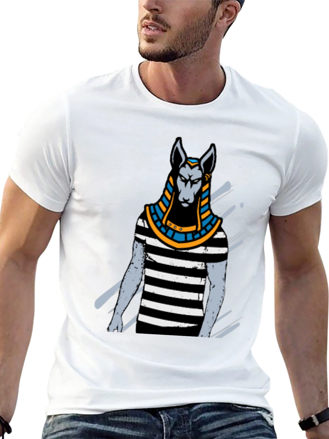 Anubis Striped Tee - Egyptian God T-Shirt