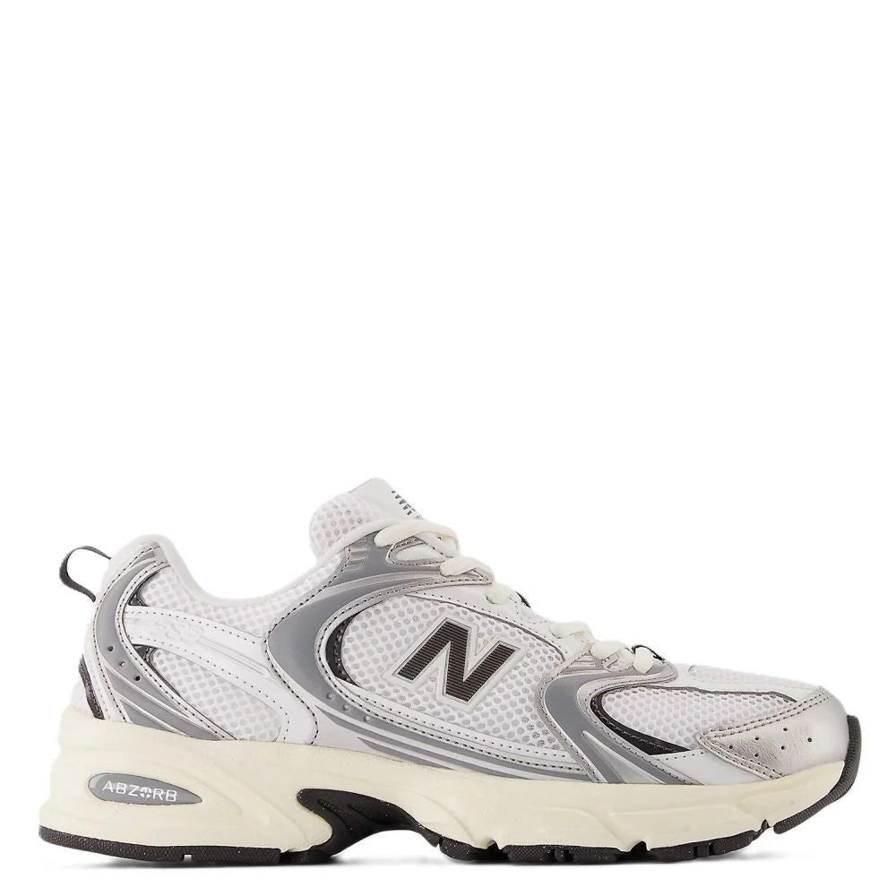 New Balance 530 in Silver Metallic with Black Cement